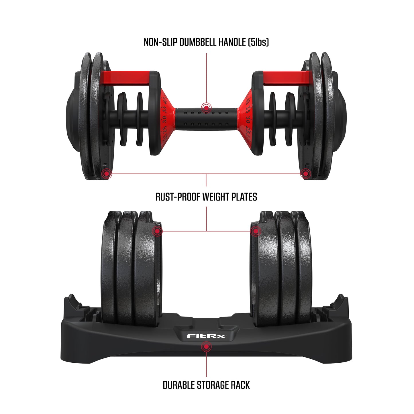 Smartbell, Quick-Select Adjustable Dumbbell for Home Gym, 5-52.5 Lbs. Weight, Black, Single