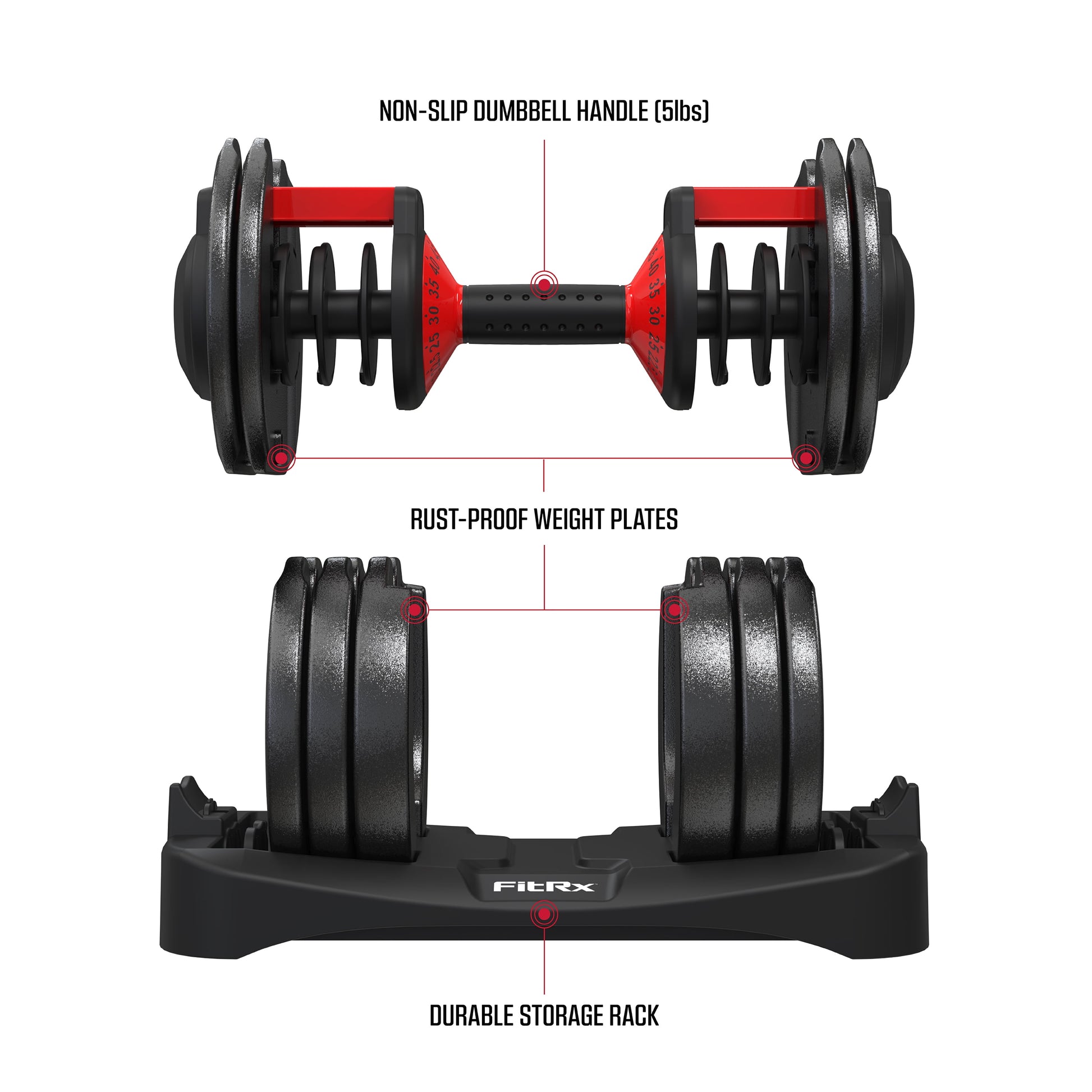 Smartbell, Quick-Select Adjustable Dumbbell for Home Gym, 5-52.5 Lbs. Weight, Black, Single