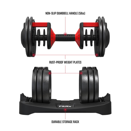 Smartbell, Quick-Select Adjustable Dumbbell for Home Gym, 5-52.5 Lbs. Weight, Black, Single