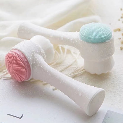 3D Double Side Face Washing Brush with OFT Fur Silica Instrument for Home Based Manual Face Clean and Pores Deep Cleanin