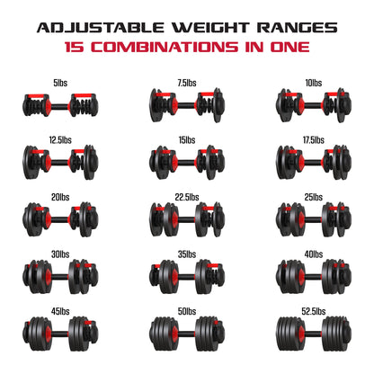Smartbell, Quick-Select Adjustable Dumbbell for Home Gym, 5-52.5 Lbs. Weight, Black, Single