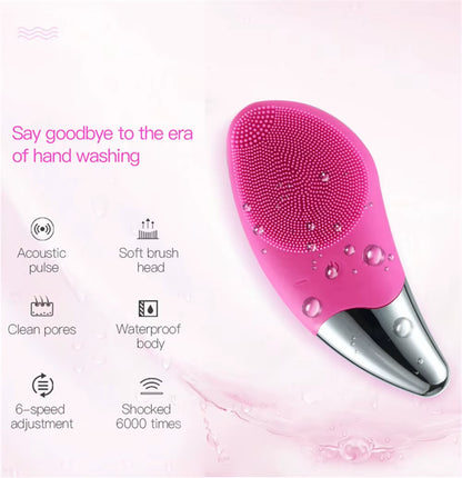 Electric Facial Cleansing Brush Ultrasonic Silicone Pore Cleanser 2-In-1 Blackhead Removal & Acne Prevention Waterproof USB