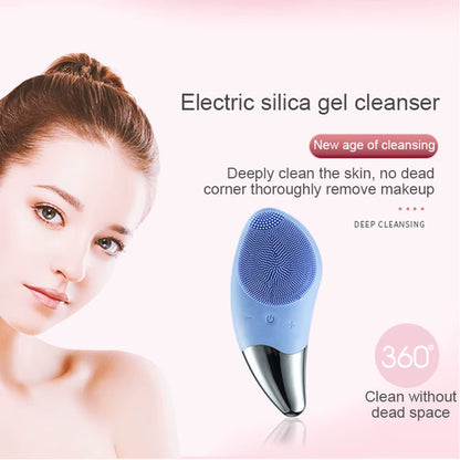 Electric Facial Cleansing Brush Ultrasonic Silicone Pore Cleanser 2-In-1 Blackhead Removal & Acne Prevention Waterproof USB