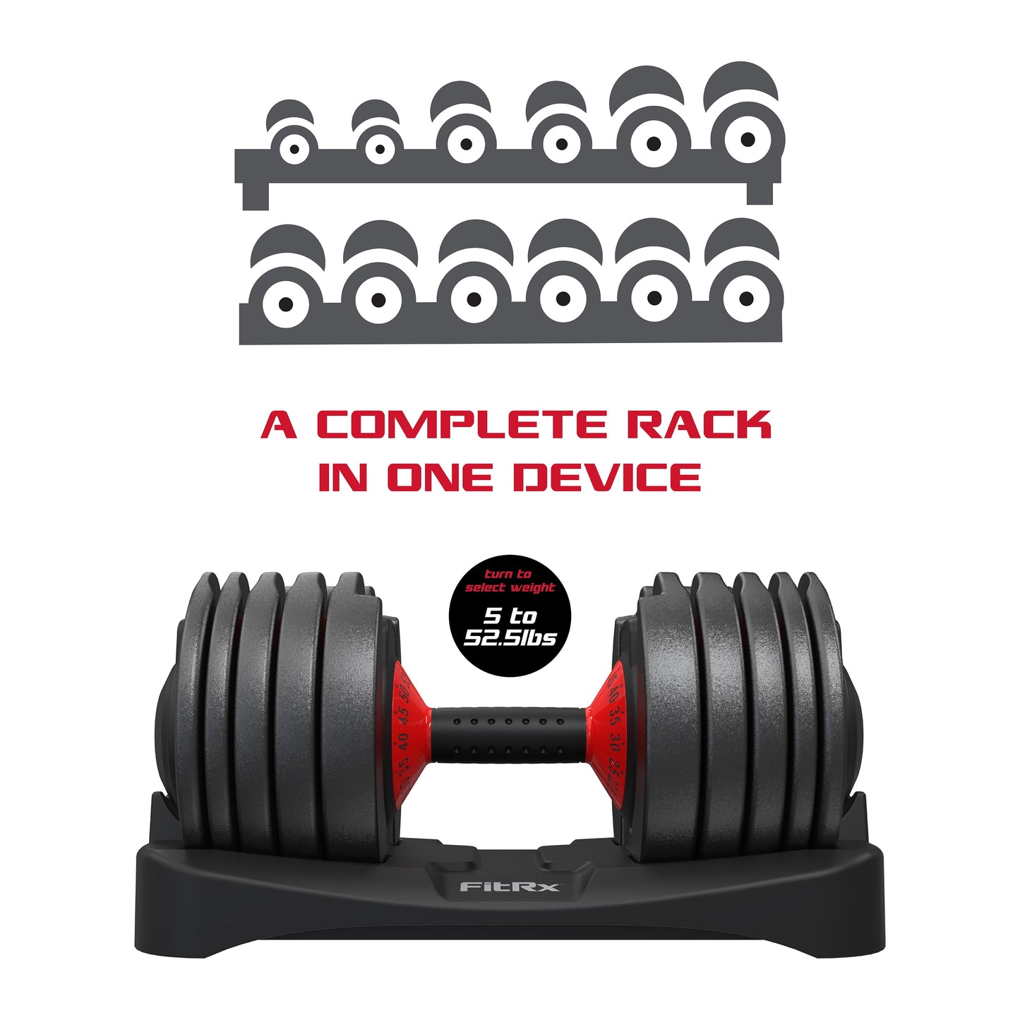 Smartbell, Quick-Select Adjustable Dumbbell for Home Gym, 5-52.5 Lbs. Weight, Black, Single